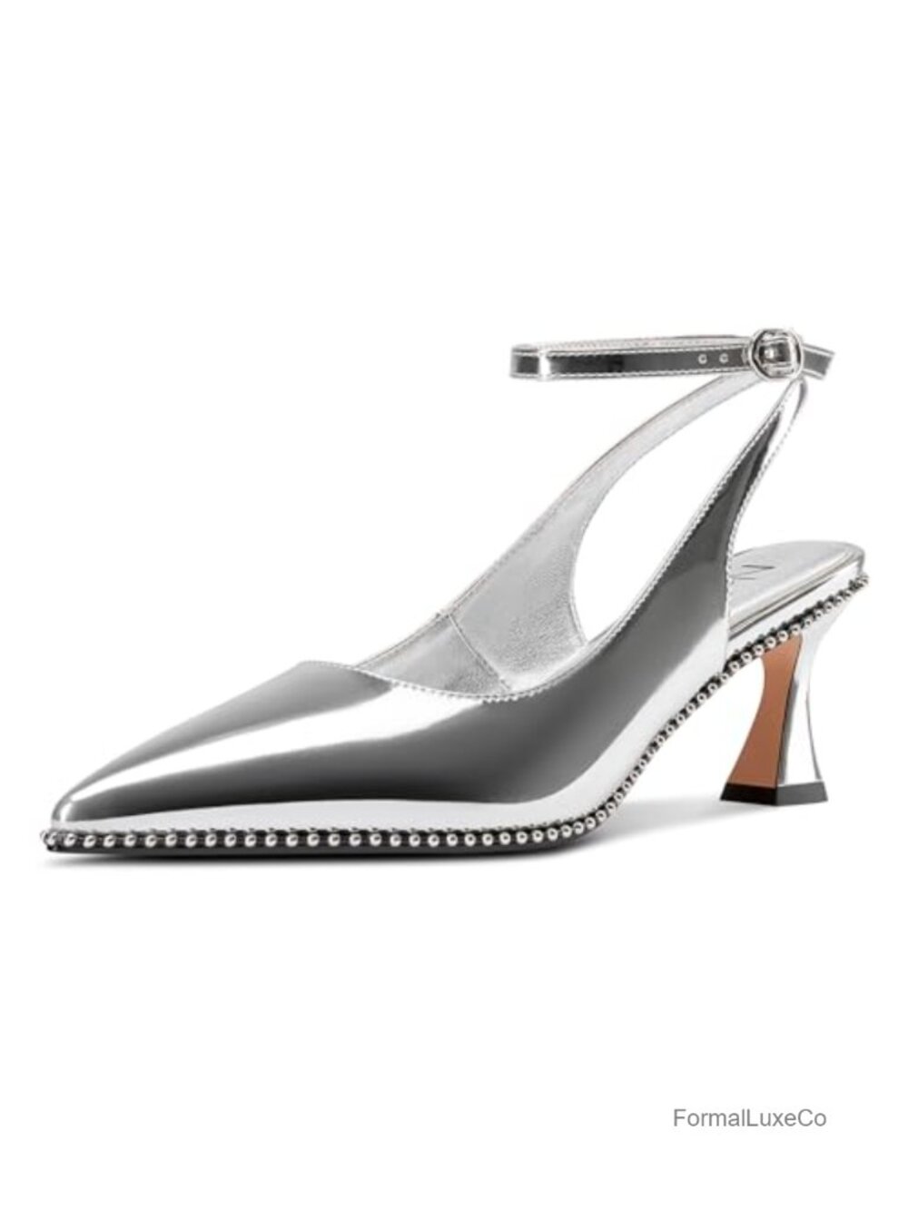 Women's Slingback Heels Beaded Pumps Ankle Strap Pointed Toe Kitten Heels